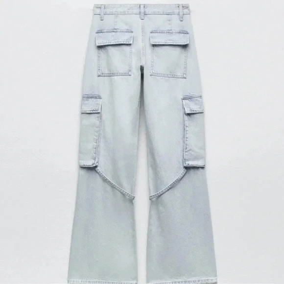 NWT Zara TRF Belt Loop Cargo Jeans Denim 8197/034 in Light Blue Size 25 - Picture 4 of 11